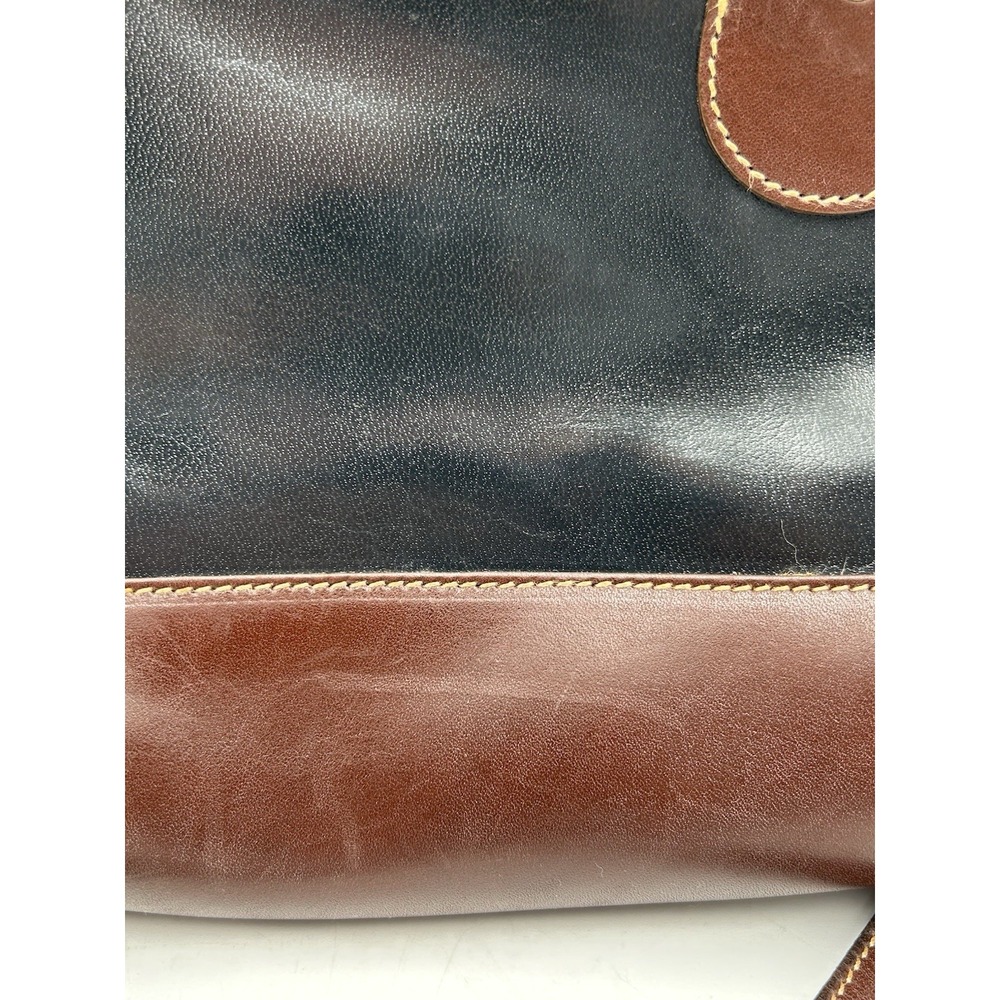 Vintage Brahmin Satchel Black Brown Leather Handbag Purse Bag Crossbody Bag - Picture 2 of 12